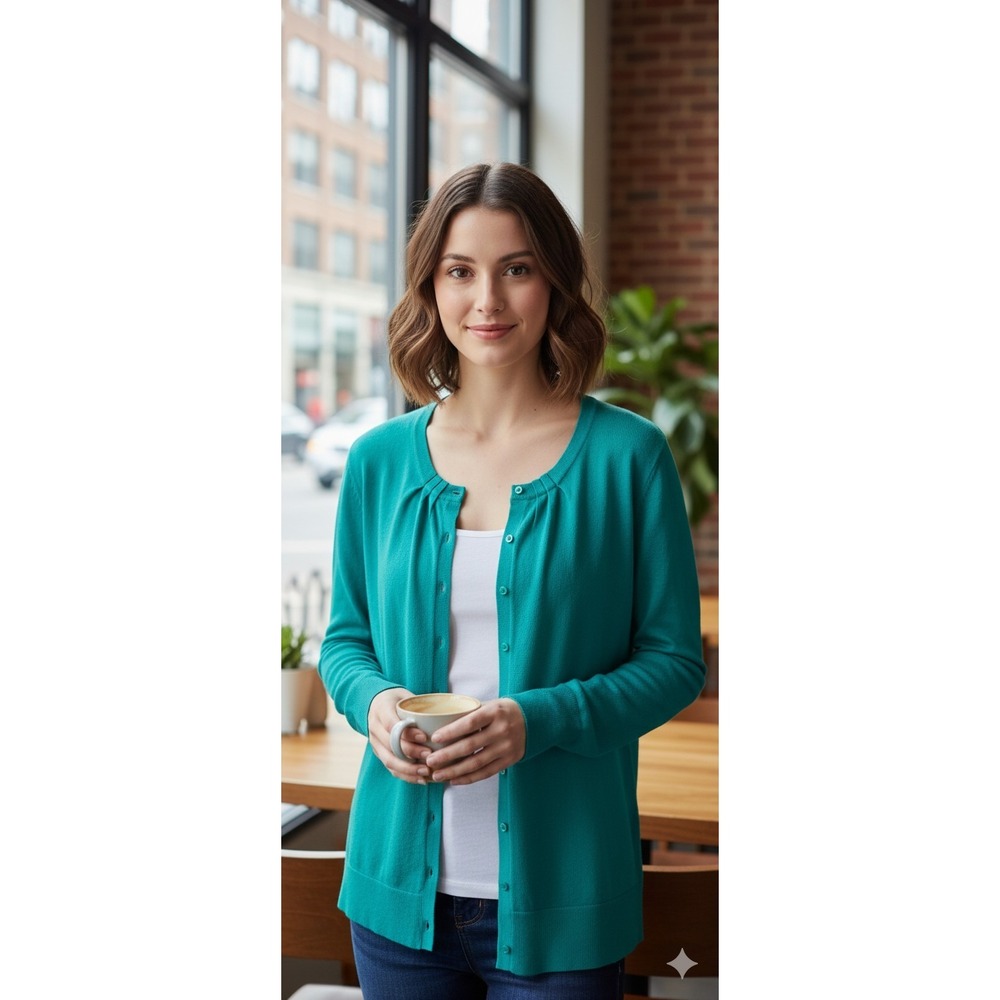 Ann Taylor LOFT Cardigan Sweater Women Medium Green/Aqua Lightweight